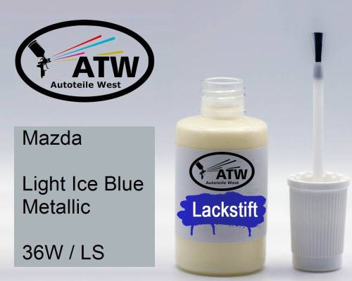 Mazda, Light Ice Blue Metallic, 36W / LS: 20ml Lackstift, von ATW Autoteile West.